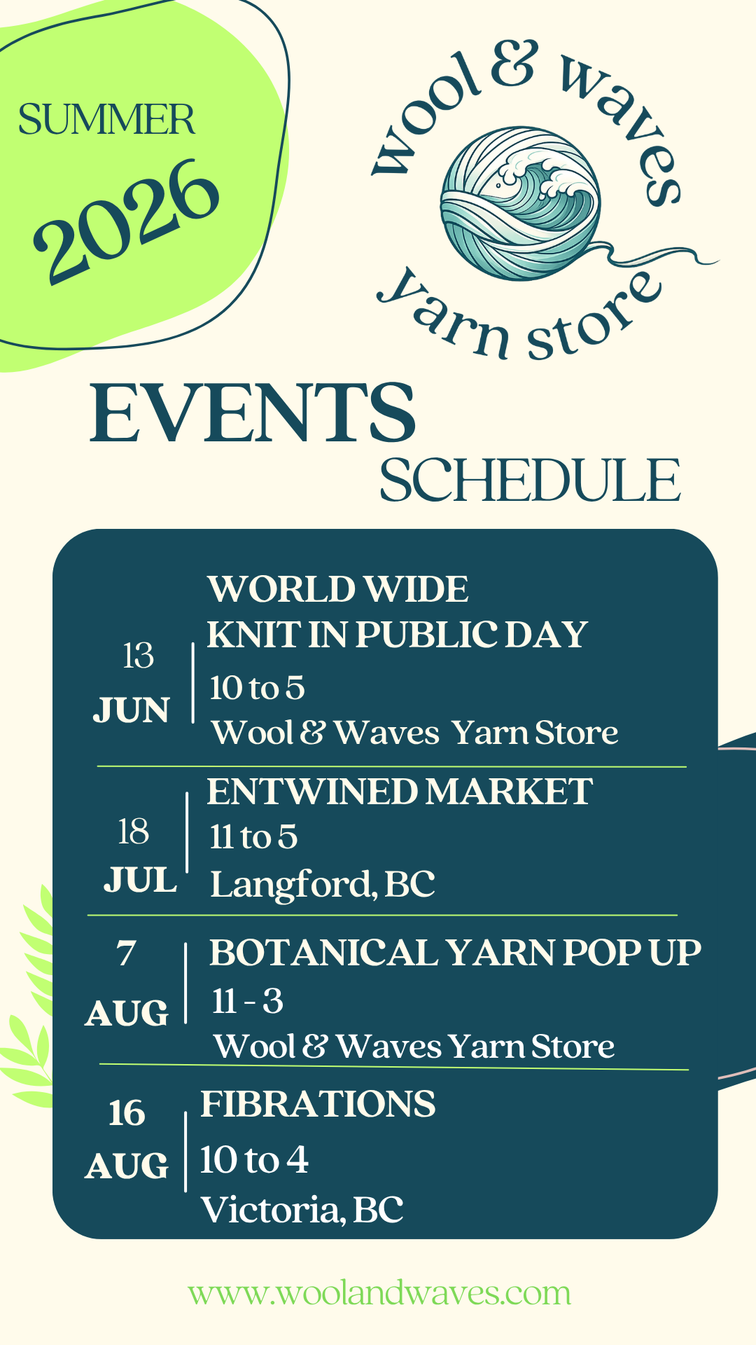 Summer 2026 Events Schedule