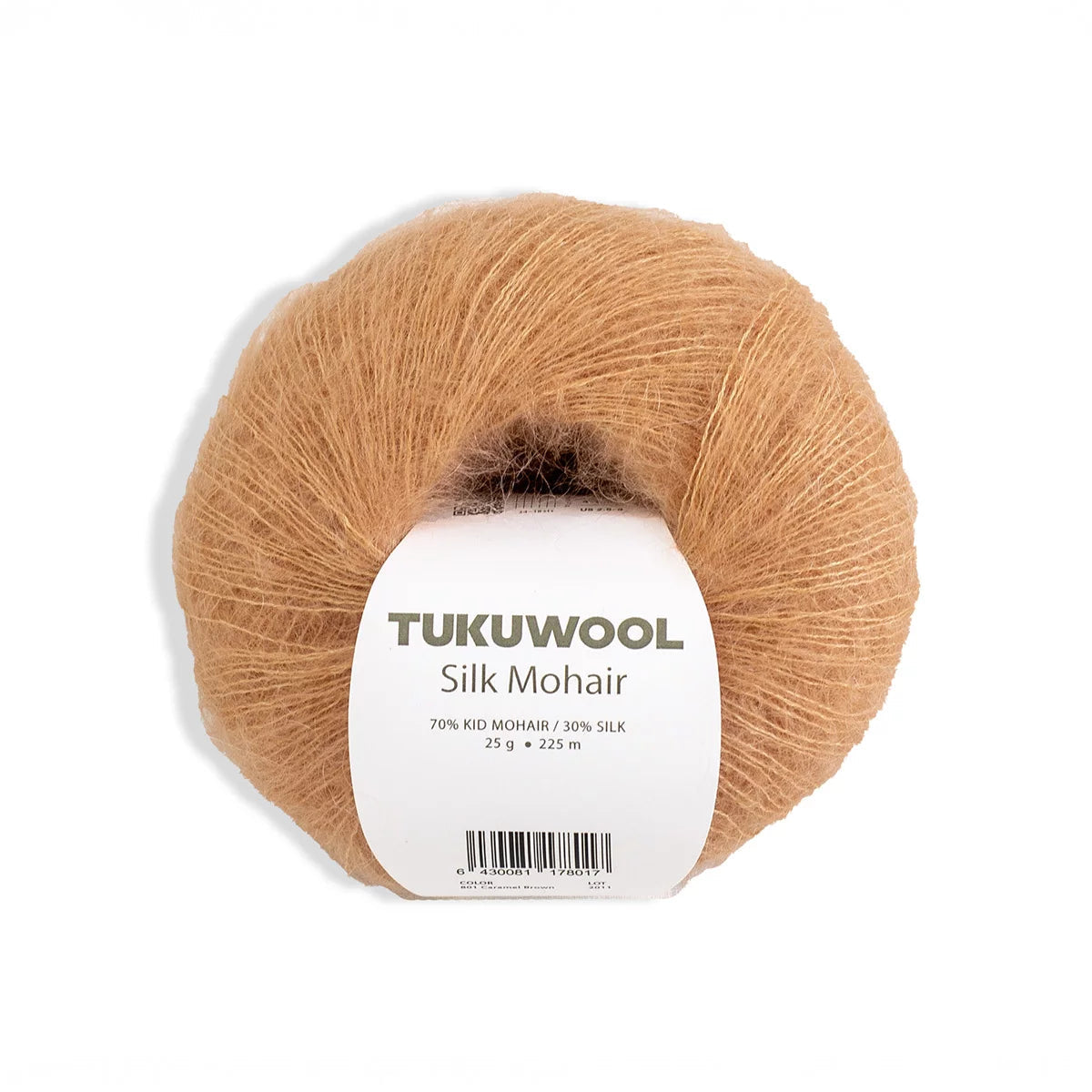 Ball of Tukuwool Silk Mohair yarn on a white background
