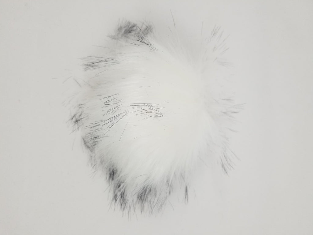 Fake Fur Pom Pom, white with black tips and snap attachement